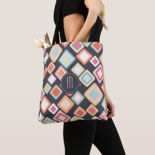 Monogramm für geometrische Blöcke Retro-Muster Tasche