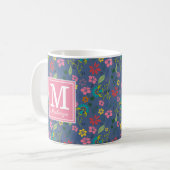 Monogramm für Girl-Bohemische Blume Kaffeetasse (Vorderseite Links)