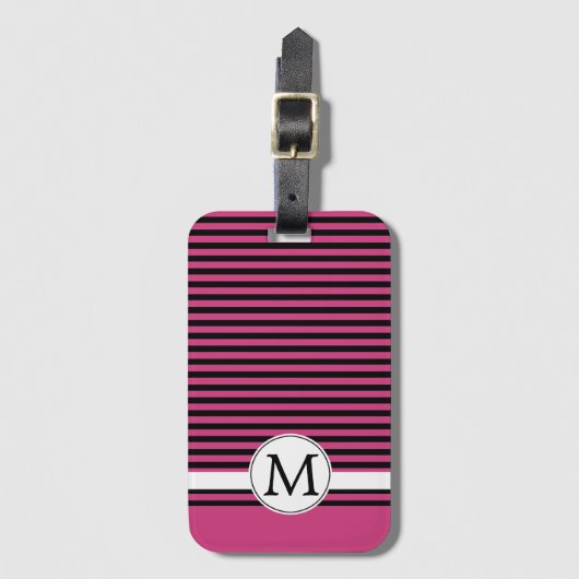 Monogramm für Girl-Rosa und weiße Streifen Gepäckanhänger (Vorderseite Vertikal)