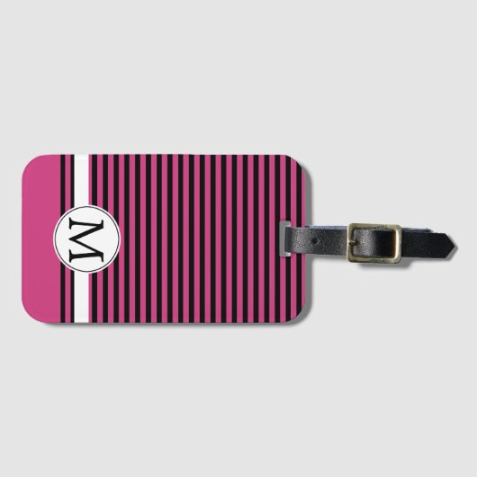 Monogramm für Girl-Rosa und weiße Streifen Gepäckanhänger (Vorderseite (Horizontal))
