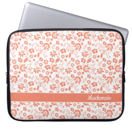 Monogramm für Girly Coral Peach Tropical Blume Laptopschutzhülle
