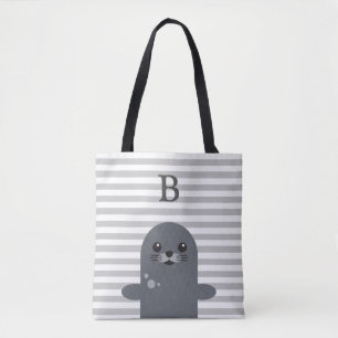 Monogramm für glückliches Siegel und graue Streife Tasche