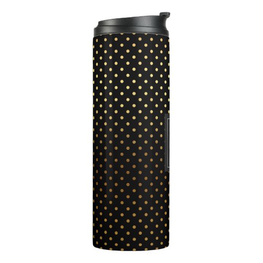 Monogramm für Goldfolie und schwarze Polka-Punktmu Thermosbecher (Nach links gedreht)