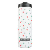 Monogramm für graue Aqua und Coral Confetti-Dots Thermosbecher (Vorderseite)