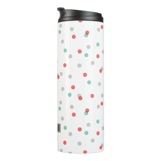 Monogramm für graue Aqua und Coral Confetti-Dots Thermosbecher (Nach rechts gedreht)