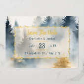 Monogramm für graue blaue Winterpine Save the Date Folieneinladung (Vorderseite)