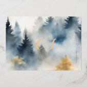 Monogramm für graue blaue Winterpine Save the Date Folieneinladung (Rückseite)