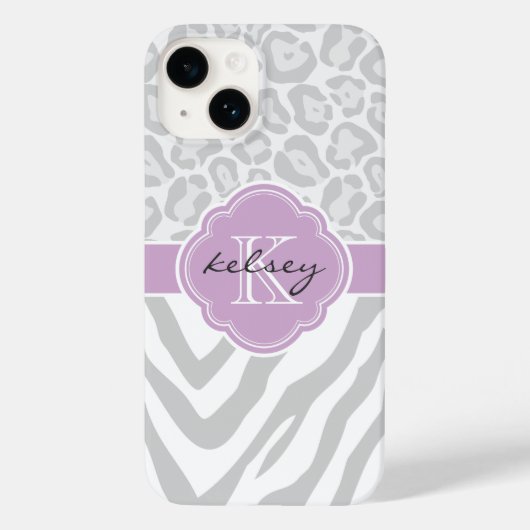 Monogramm für graue und lilac-Tierdrucke Case-Mate iPhone Hülle (Rückseite)