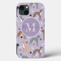 Monogramm für Grauhund-Knochen und Paws