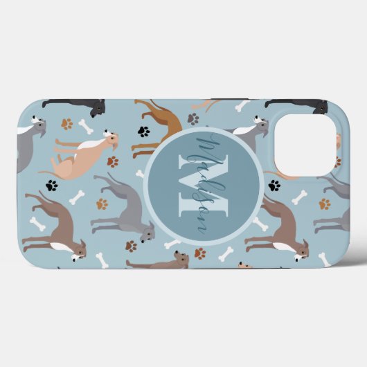Monogramm für Grauhund-Knochen und Paws Case-Mate iPhone Hülle (Rückseite (Horizontal))