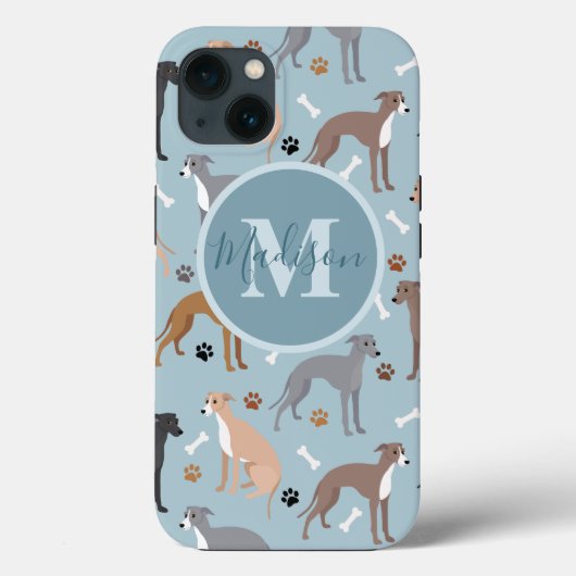 Monogramm für Grauhund-Knochen und Paws Case-Mate iPhone Hülle (Rückseite)