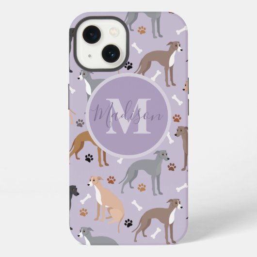 Monogramm für Grauhund-Knochen und Paws iPhone Hülle (Rückseite)
