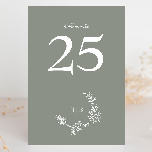 Monogramm für grüne Blumenzähne Tischnummer