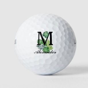 Monogramm für grüne tropische Blätter Golfball