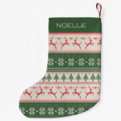 Monogramm für grünes und rotes nordisches Muster Kleiner Weihnachtsstrumpf (Rückseite)