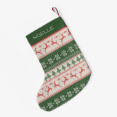 Monogramm für grünes und rotes nordisches Muster Kleiner Weihnachtsstrumpf (Rückseite (Hängend))