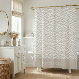 Monogramm für hellbeige und weiße griechische Schl Duschvorhang