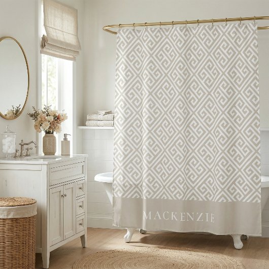 Monogramm für hellbeige und weiße griechische Schl Duschvorhang