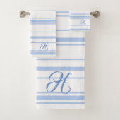 Monogramm für hellblaue und weiße Streifen Badhandtuch Set (Insitu)