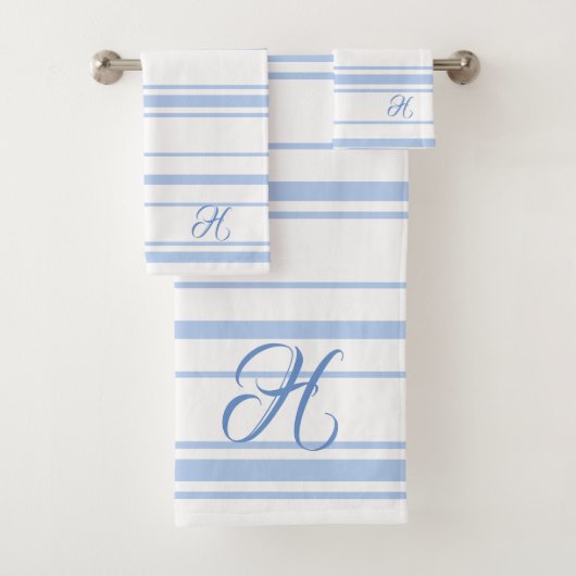 Monogramm für hellblaue und weiße Streifen Badhandtuch Set (Insitu)