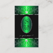 Monogramm für herausragende Verzierte Schwarz-Grün Visitenkarte (Vorderseite)