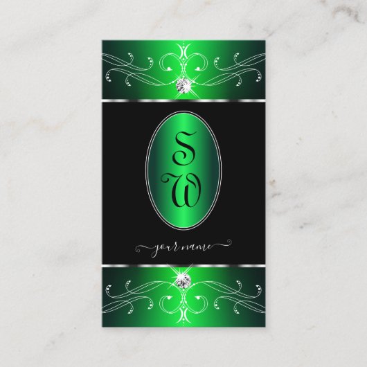 Monogramm für herausragende Verzierte Schwarz-Grün Visitenkarte (Vorderseite)