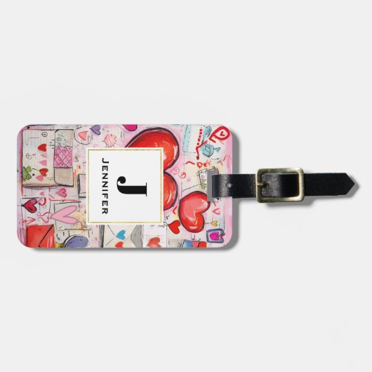 Monogramm für Herz und Liebe Gepäckanhänger (Vorderseite horizontal)