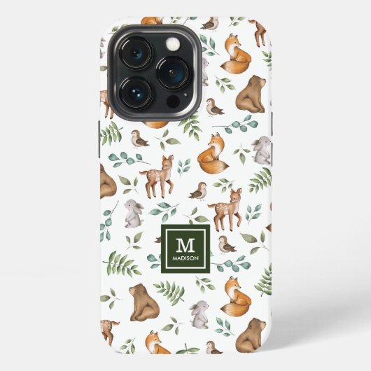 Monogramm für Holztierblätter iPhone Hülle (Hinten)