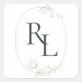 Monogramm für hübsche Blumendielen Quadratischer Aufkleber (Vorderseite)