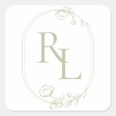 Monogramm für hübsche Blumendielen Quadratischer Aufkleber (Vorderseite)