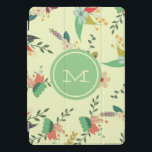 Monogramm für hübsche Frühlingsfloral iPad Pro Cover<br><div class="desc">Hübsches modernes Blumenmuster auf Beige mit minzgrünem Kreissymbol.</div>