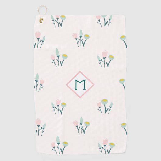 Monogramm für hübsche Rosa- und Blaublütenblumen Golfhandtuch (Vorderseite)