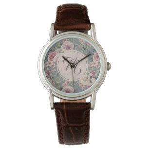 Monogramm für hübsche Rosen und Perlhöre Armbanduhr