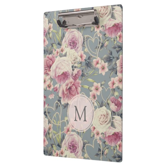 Monogramm für hübsche Rosen und Perlhöre Klemmbrett (Links)