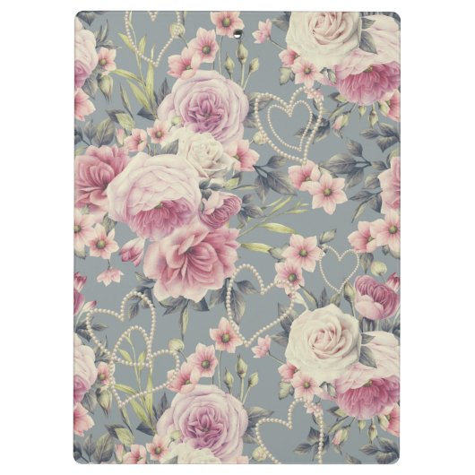 Monogramm für hübsche Rosen und Perlhöre Klemmbrett (Rückseite)