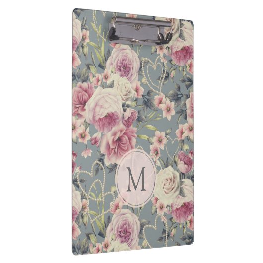 Monogramm für hübsche Rosen und Perlhöre Klemmbrett (Rechts)