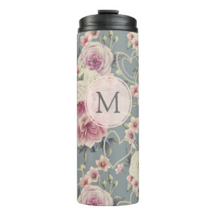 Monogramm für hübsche Rosen und Perlhöre Thermosbecher