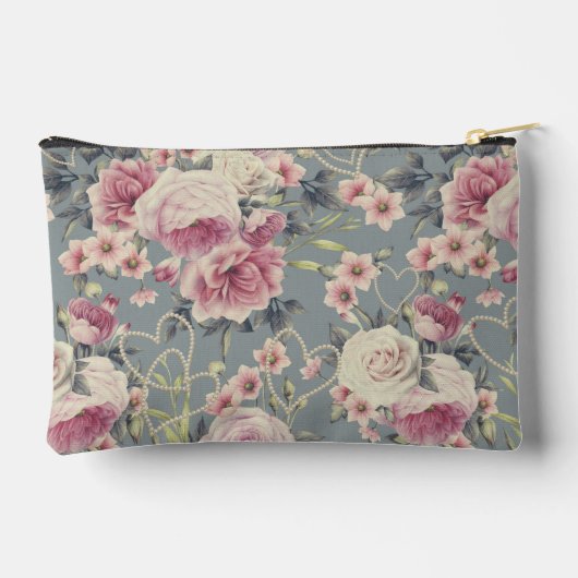 Monogramm für hübsche Rosen und Perlhöre Zubehörtasche (Rückseite)