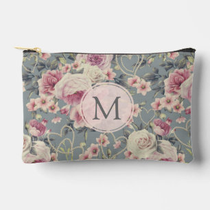 Monogramm für hübsche Rosen und Perlhöre Zubehörtasche