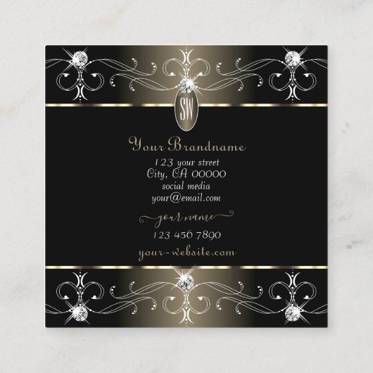 Monogramm für hübsche Verzierte Ornamente in Schwa Quadratische Visitenkarte (Rückseite)