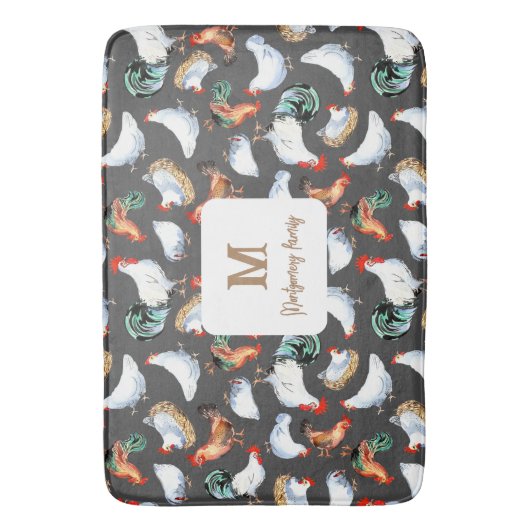 Monogramm für Hühnerfamilien Badematte (Vorderseite Vertikal)