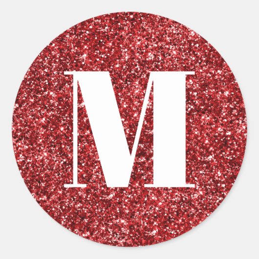 Monogramm für Imitate Ruby Red Glitzer Runder Aufkleber (Vorderseite)