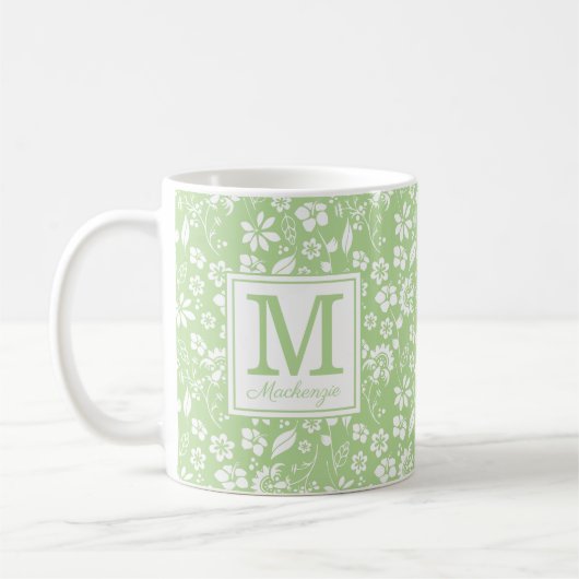 Monogramm für kalkgrüne tropische Blume Kaffeetasse (Links)