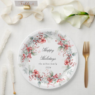 Monogramm für klassische Weihnachtsberries Pappteller