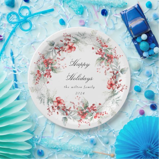 Monogramm für klassische Weihnachtsberries Pappteller (Party)