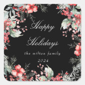 Monogramm für klassische Weihnachtsberries Quadratischer Aufkleber (Vorderseite)