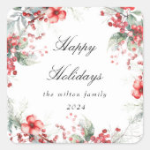 Monogramm für klassische Weihnachtsberries Quadratischer Aufkleber (Vorderseite)