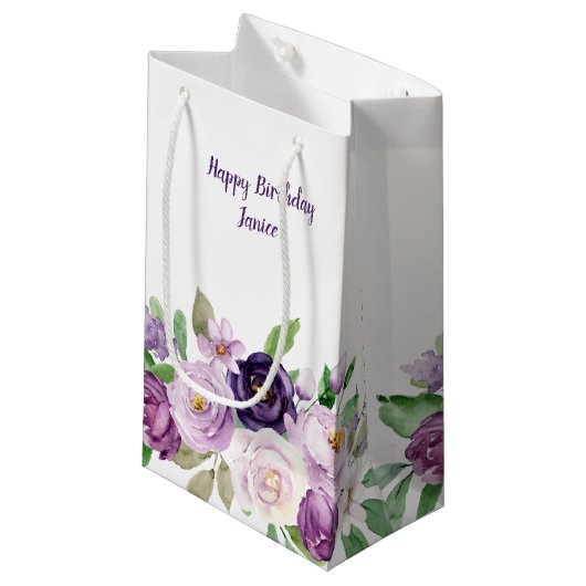 Monogramm für kleine Lila und Lavendel-Rose Kleine Geschenktüte (Vorderseite Schrägansicht)