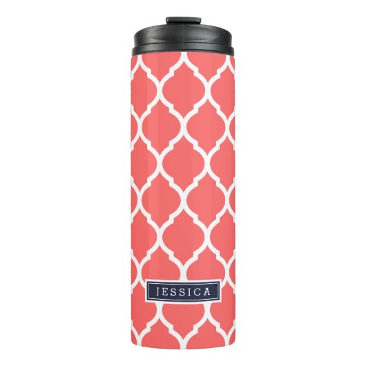 Monogramm für Korallen und Marineblau Thermosbecher (Vorderseite)