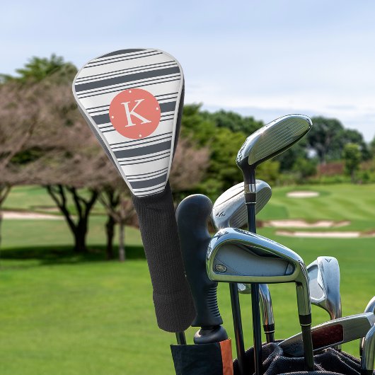 Monogramm für Korallen und Navy Stripe Golf Headcover